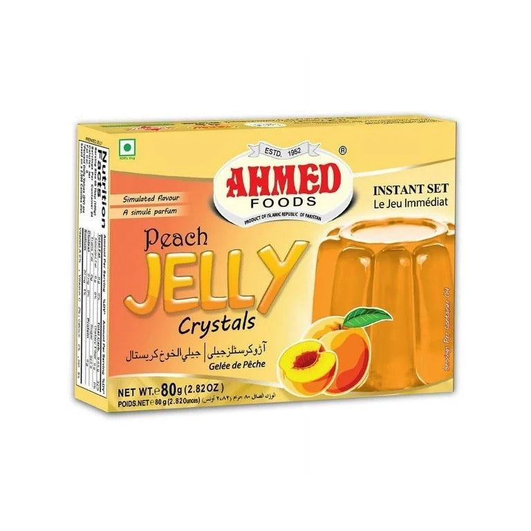 Peach Jelly Crystals 80g Ahmed Foods Bold, fruity taste in every spoonful (Pack of 3) HALAL