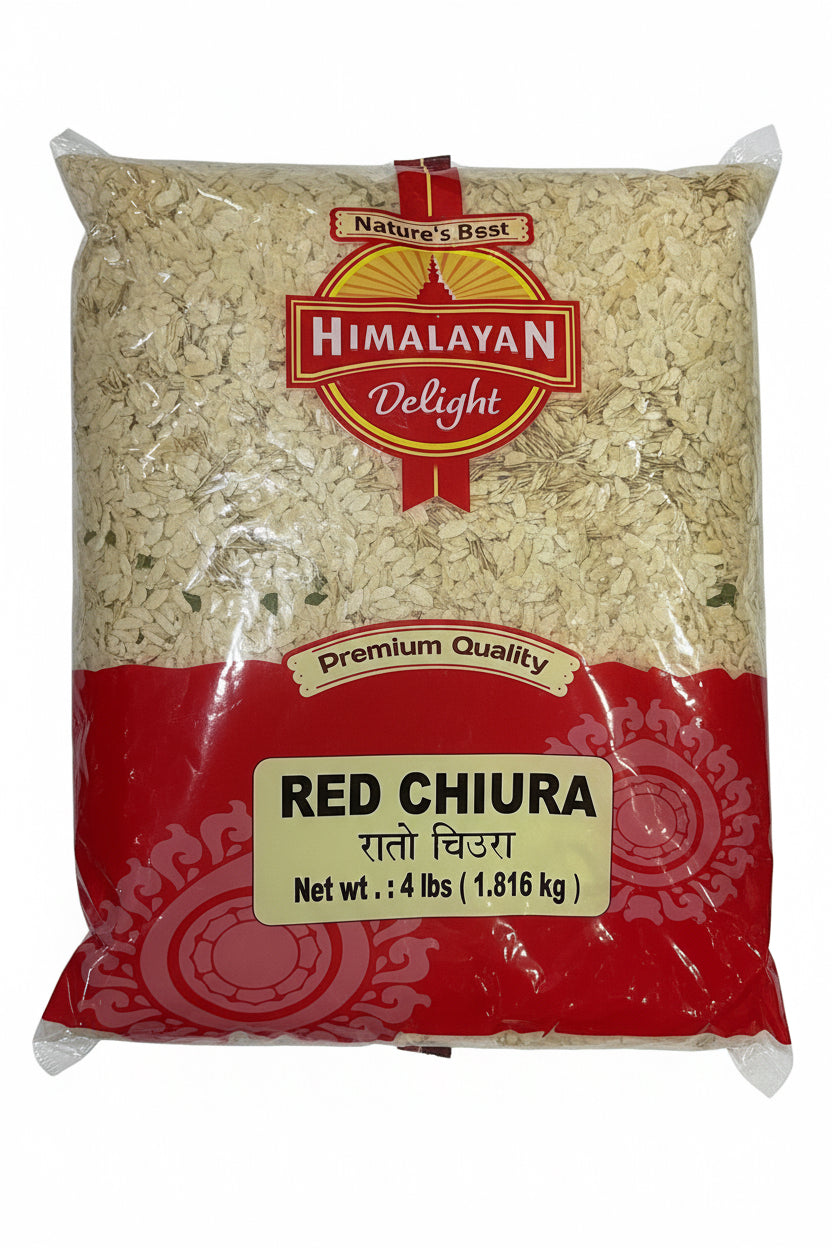 Bag of Red Chiura with Himalayan Delight branding on a white background
