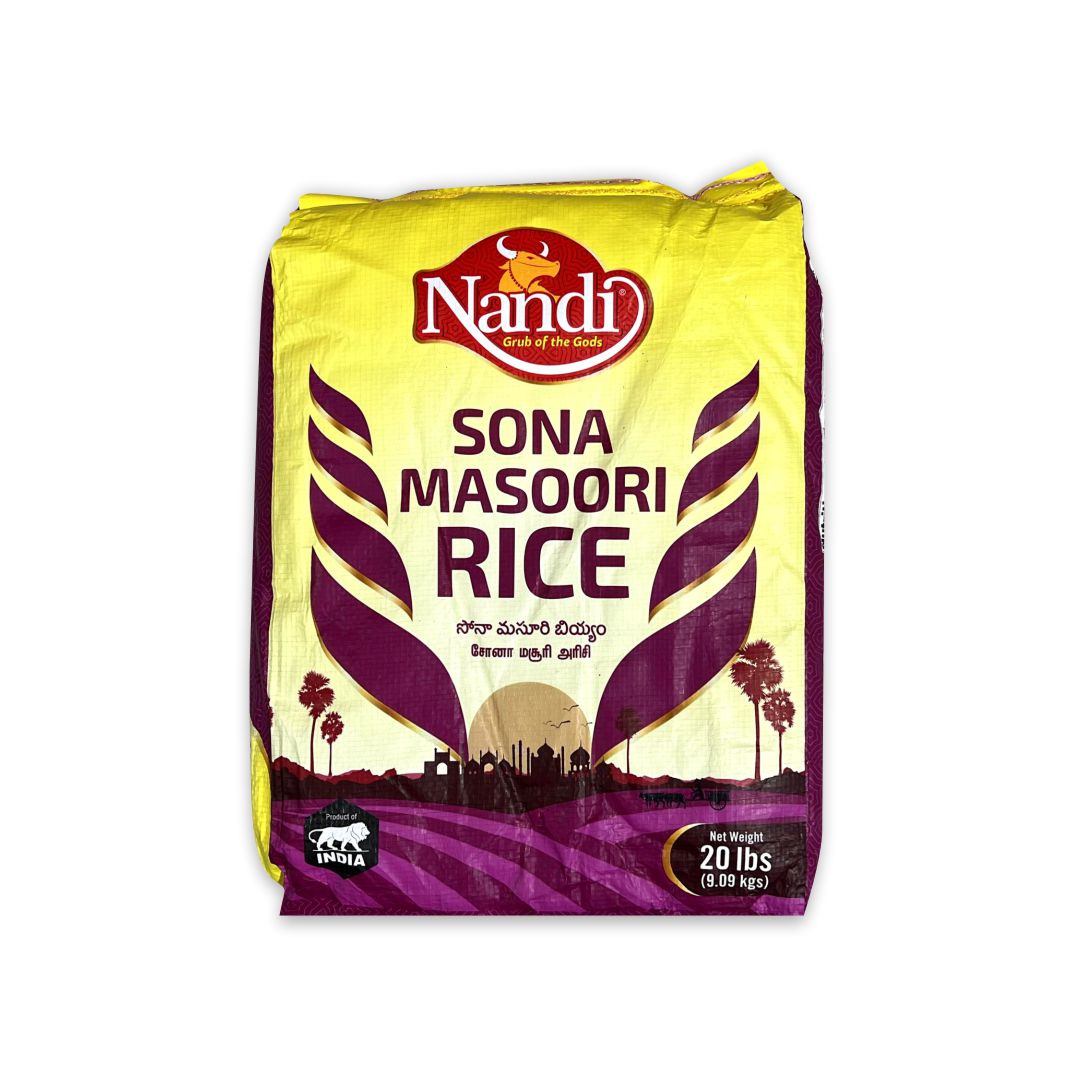 Nandi Sona Masoori Rice 20lbs Bag Medium-Grain, Aromatic Rice