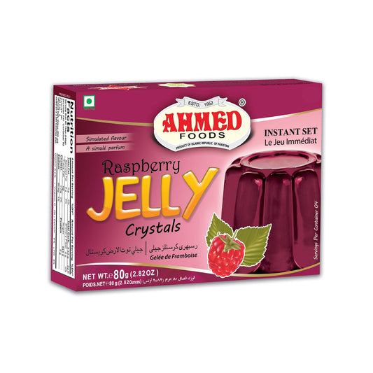 Raspberry Jelly Crystals | 80g Ahmed Foods | Bold, fruity taste in every spoonful | (Pack of 3) HALAL
